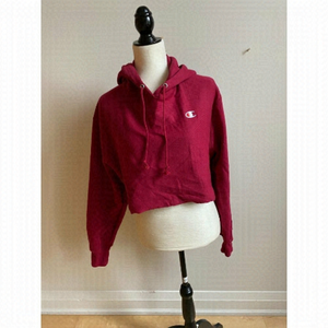 CHAMPION Women BNWOT Hooded Burgundy Cropped Sweater New Medium Frayed Hem